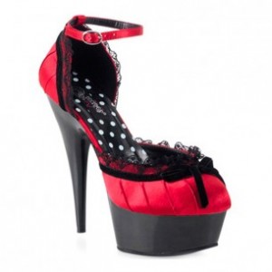 Pleaser Dorsay Tarzı Platform Topuklu Dans Ayakkabısı Kadın Kırmızı Siyah