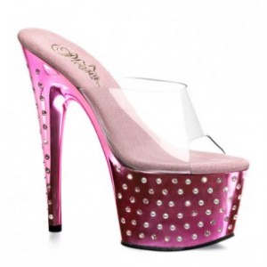 Pleaser Topuk Ve Platform Kısmı Taşlarla Süslü Terlik Pembe Kadın Şeffaf Pembe1