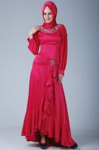 fuşya pembe kapalı abiye