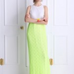 neon yeşil dantelli uzun elbise