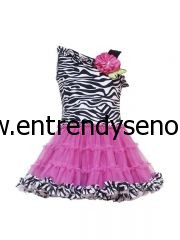 en yeni zebra desenli pembeli kız çocuk elbiseleri